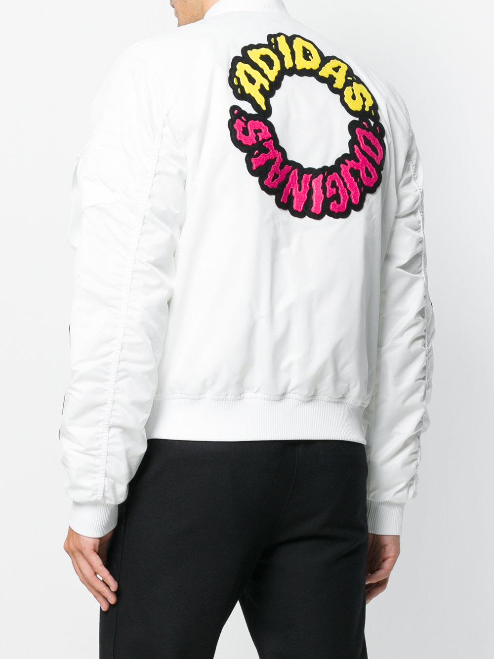 adidas Originals Cotton Logo Patchwork Bomber Jacket in White for Men | Lyst