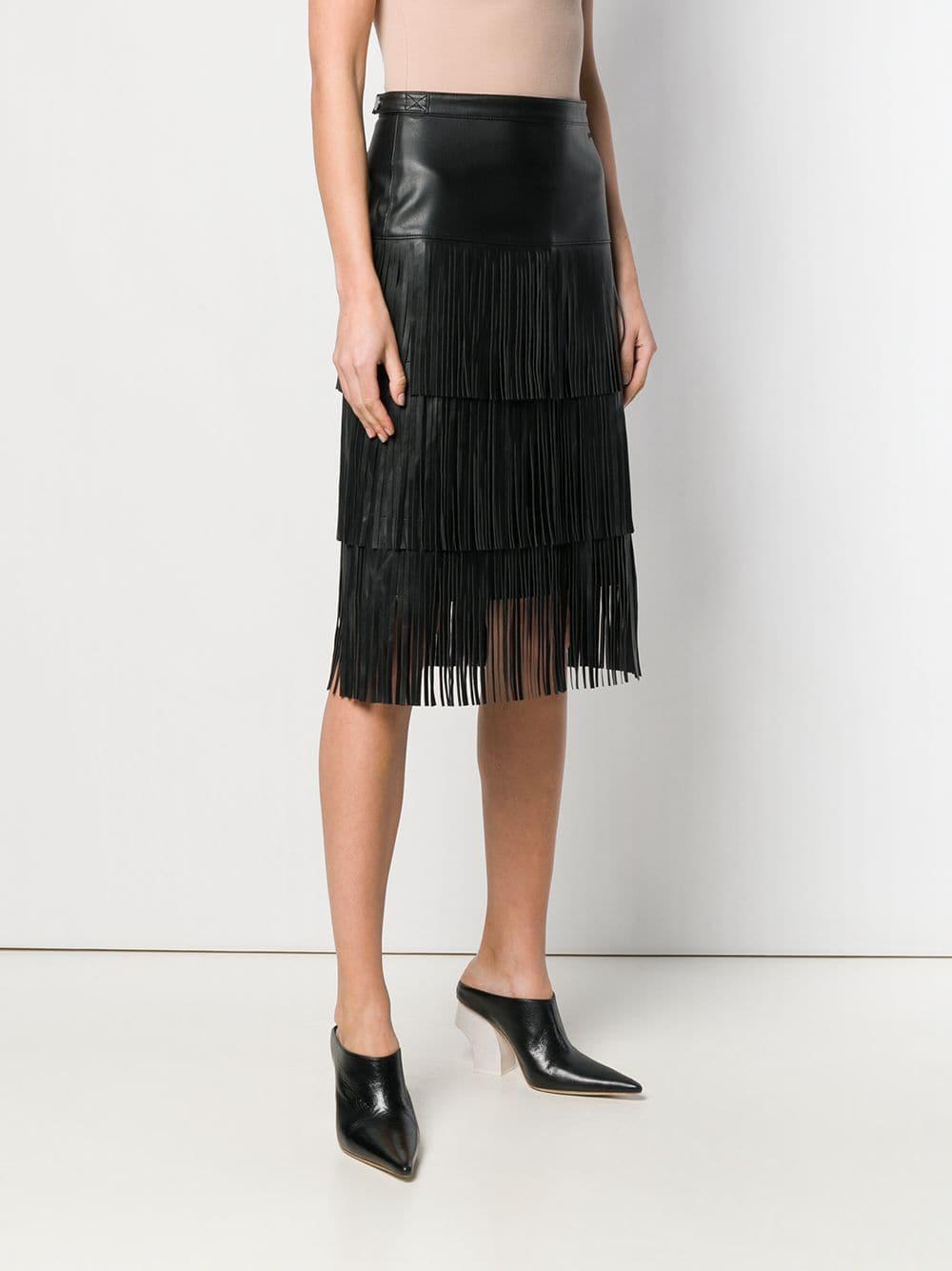 Karl Lagerfeld Fringed Leather Skirt in Black - Lyst
