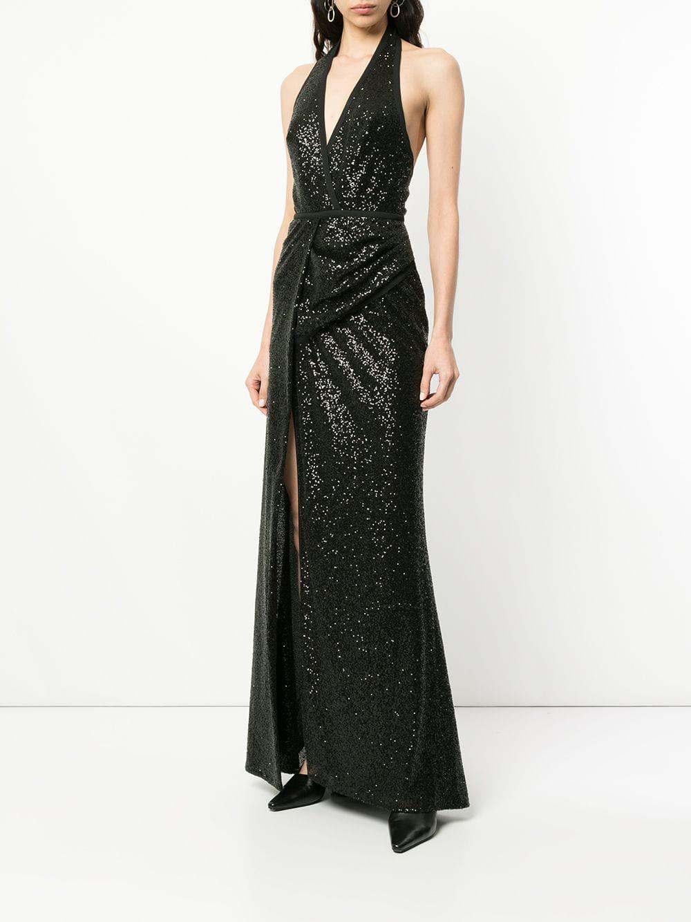 Elie Saab Silk Sequined Draped Waisted Dress in Black - Lyst