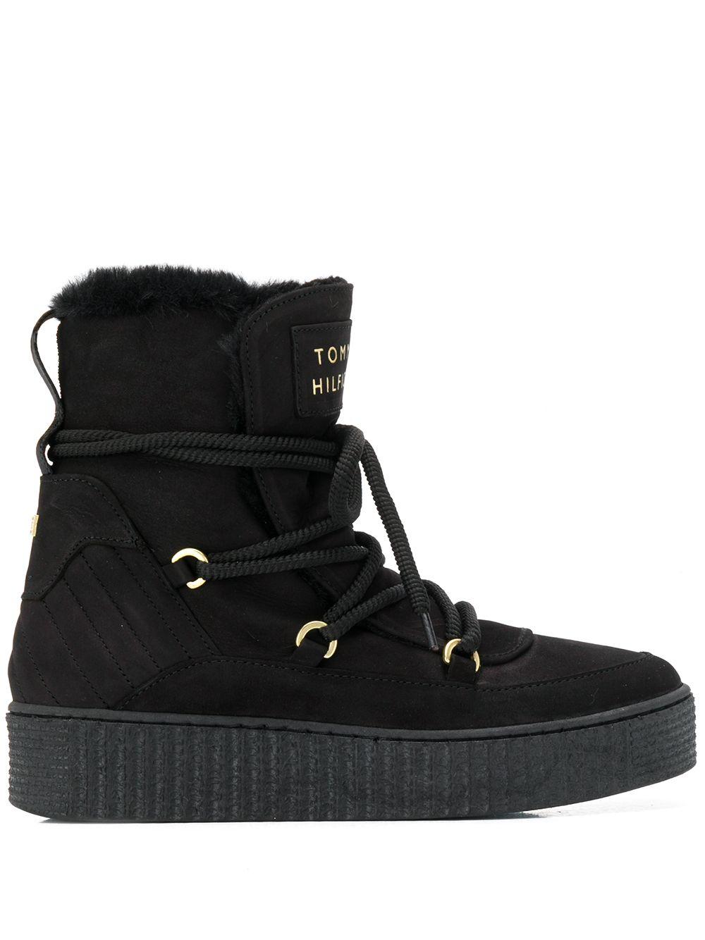 Tommy Hilfiger Suede Laceup Snow Boots in Black Lyst