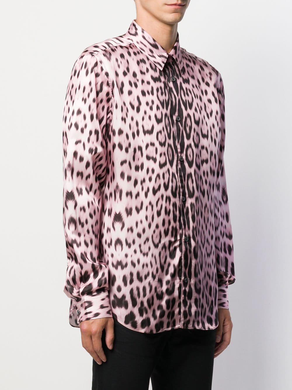 Roberto Cavalli Leopard-print Satin Shirt in Pink for Men - Lyst