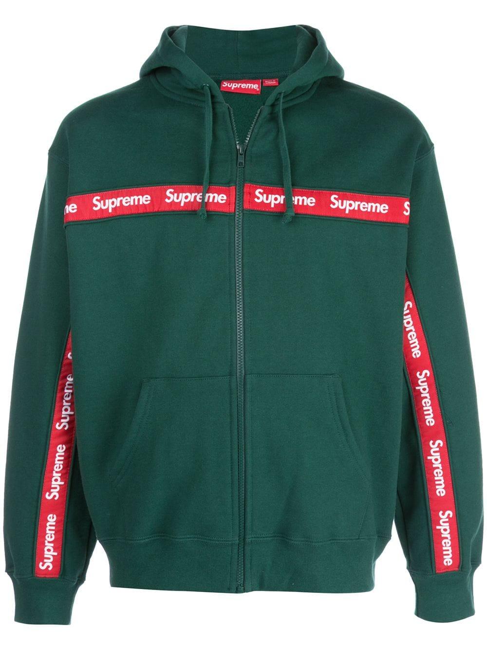 Supreme Cotton Text Stripe Zip Up Hoodie in Green for Men - Lyst