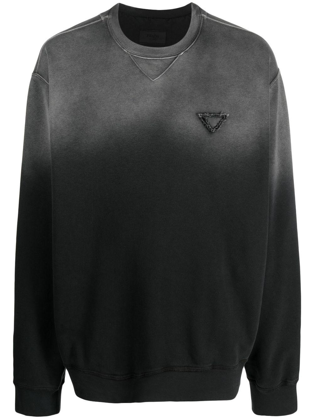 Prada Ripped-triangle Faded Cotton Sweatshirt in Black for