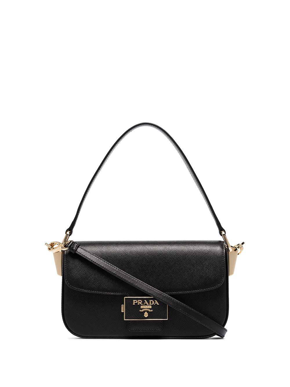 Prada Emblème Saffiano Leather Baguette Bag in Black | Lyst