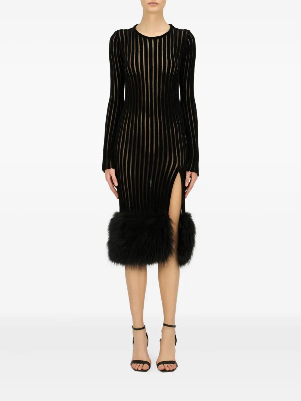 Blumarine Fur-Trim Midi Dress in Black | Lyst