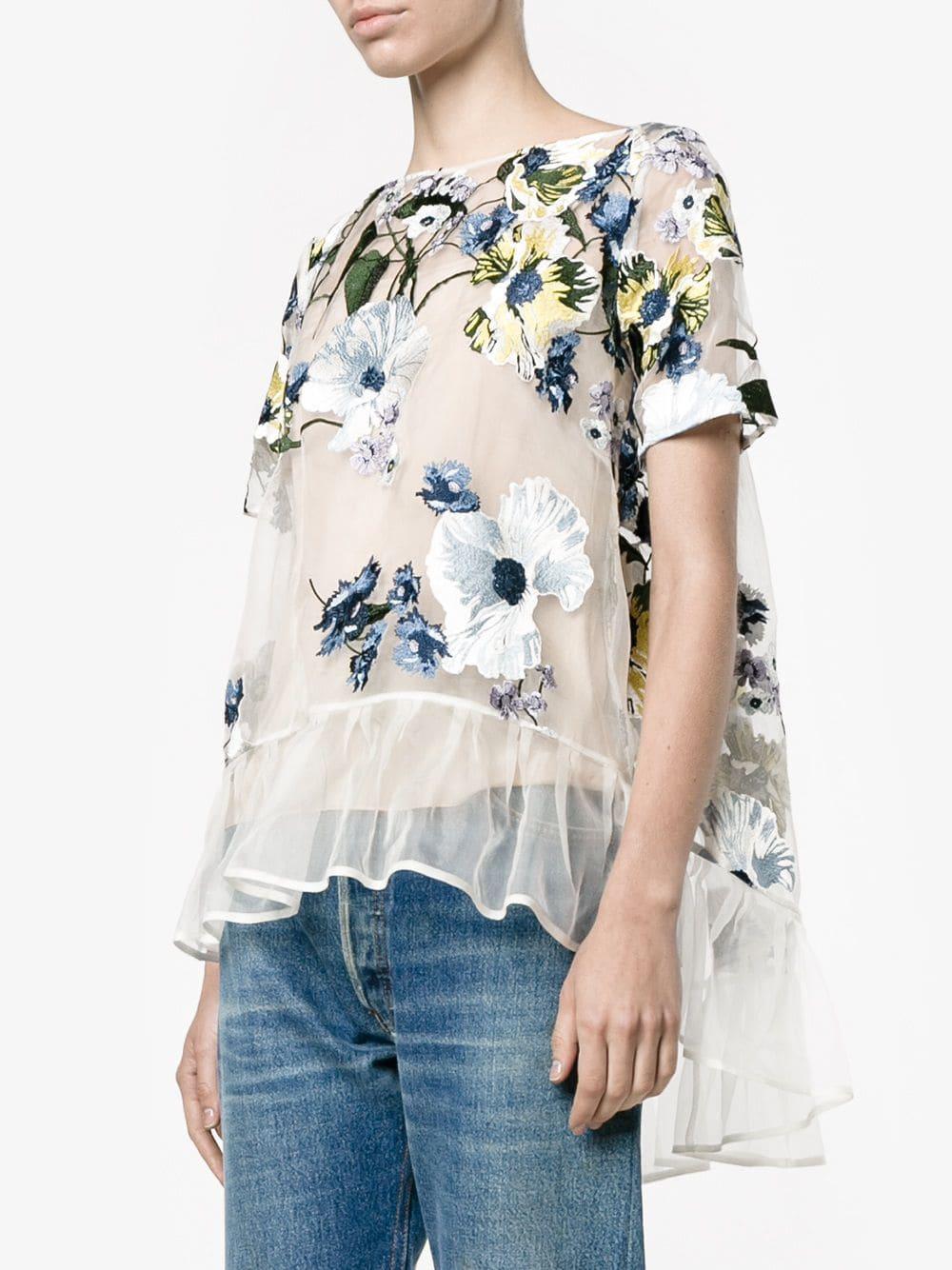 floral embroidered sheer top