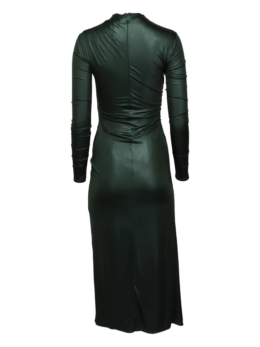 green emerald velvet dress Lapointe Dark Teal Sleeveless Satin Belted Midi Dress