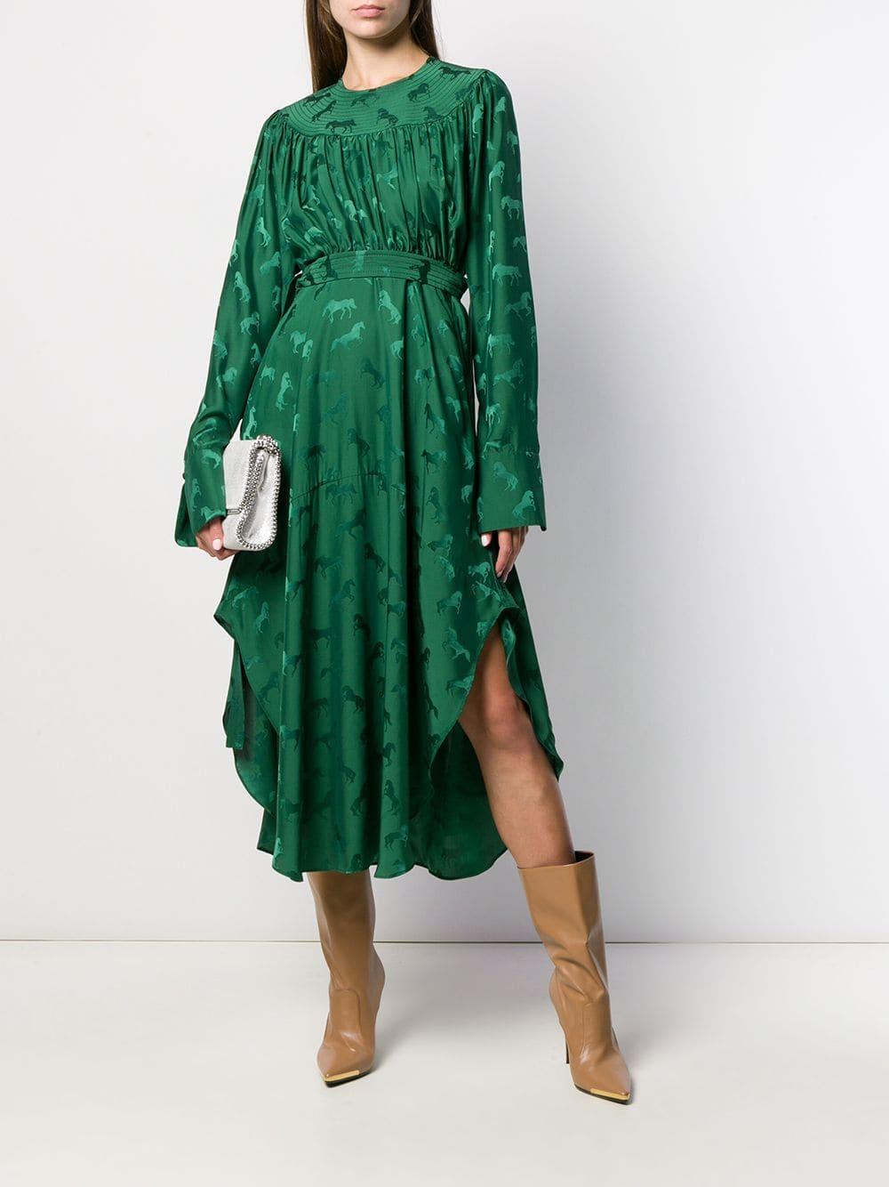 Stella McCartney Horses Jacquard Midi Dress in Green | Lyst