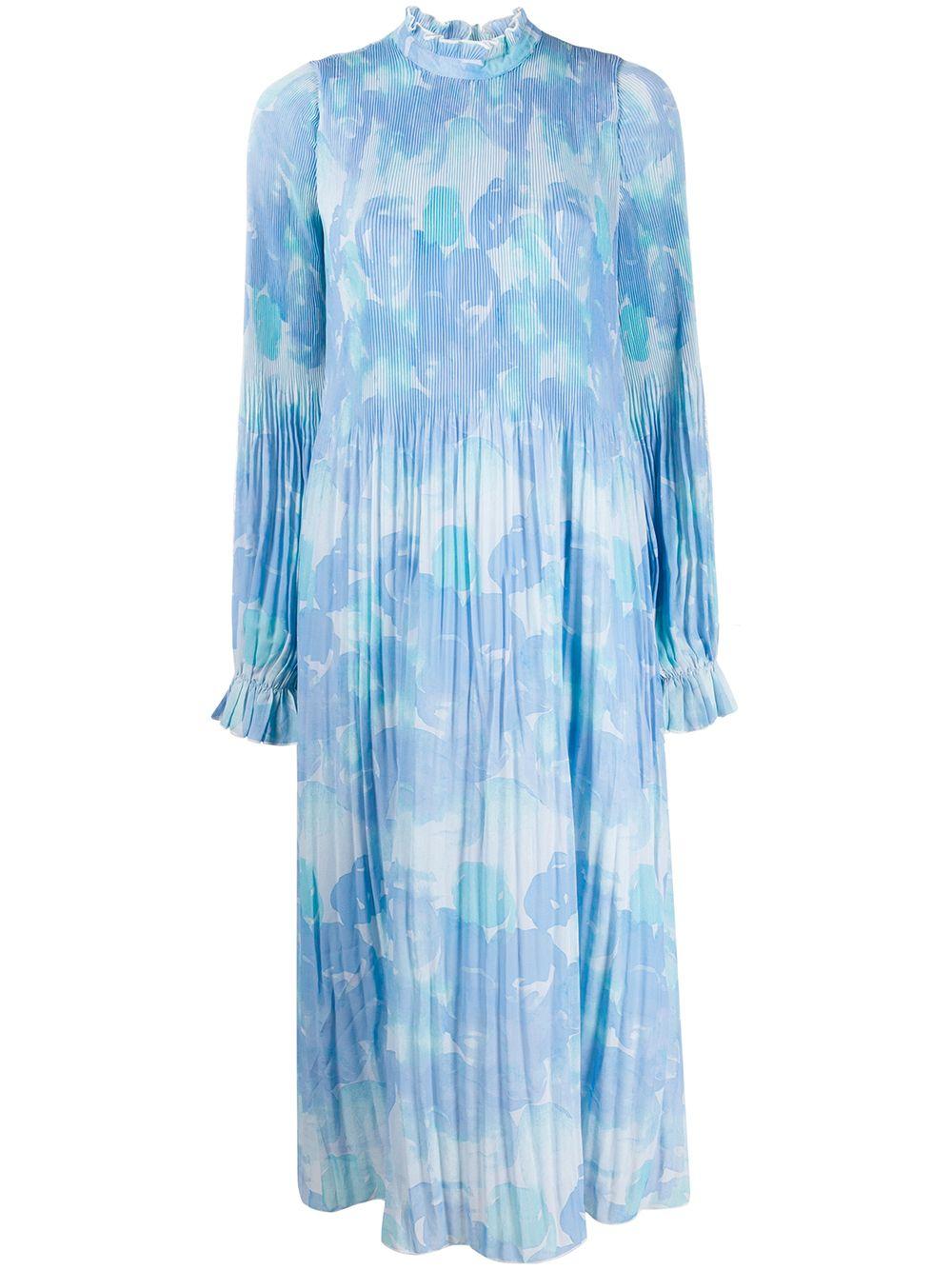 Ganni Georgette Pleated Maxi Dress in Blue | Lyst