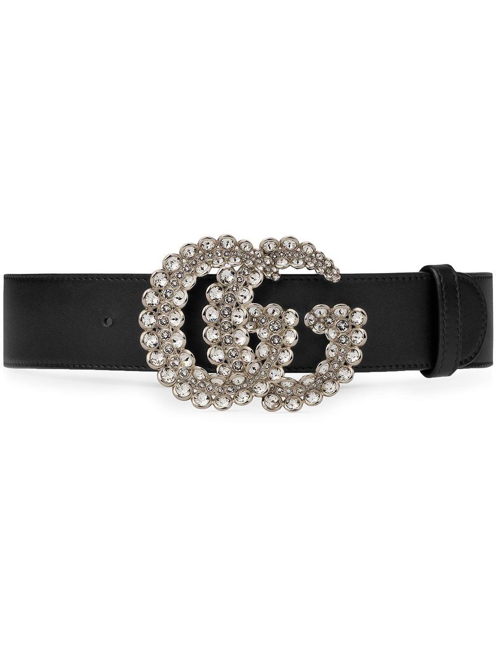 Gucci GG Crystal Leather Belt in Black Lyst