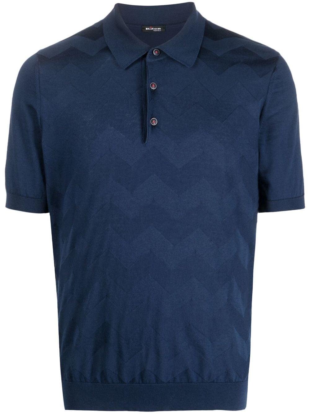Kiton Wave-pattern Cotton Polo Shirt in Blue for Men