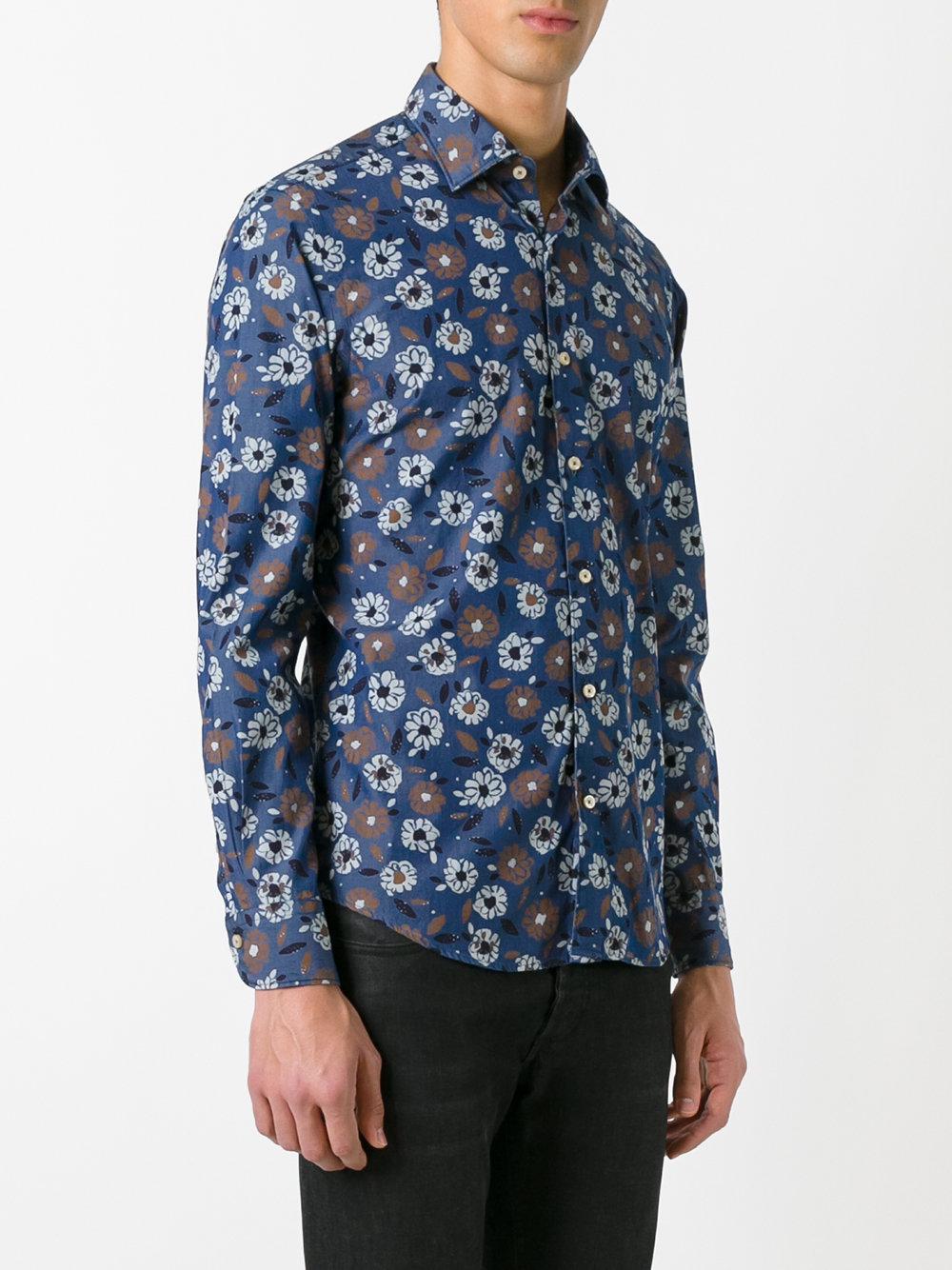 Xacus Cotton Floral Print Button-up Shirt in Blue for Men - Lyst