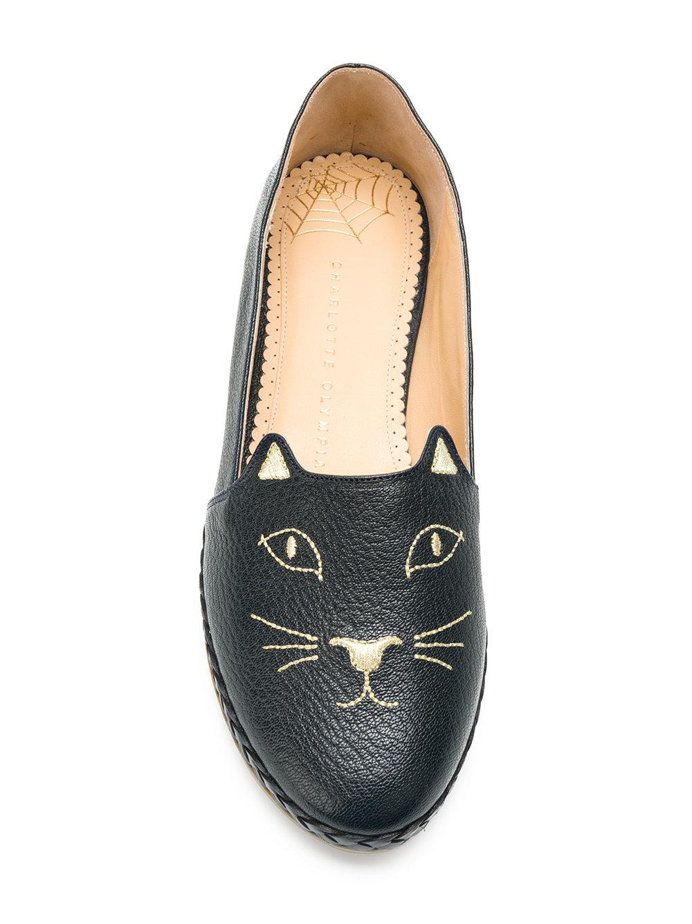 Charlotte Olympia Leather Cat Face Slippers in Blue Lyst