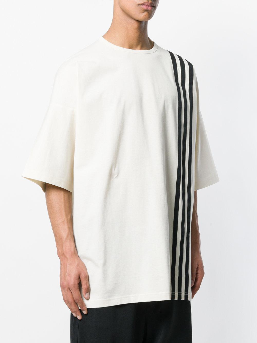 Y-3 Cotton Three Stripe Oversized T-shirt in White for Men | Lyst
