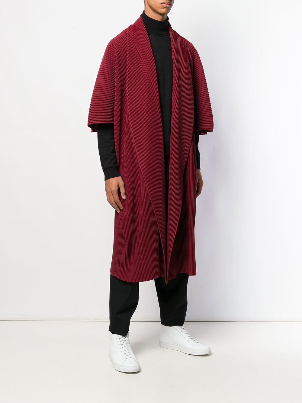 Homme Plissé Issey Miyake Pleated Long Kimono in Red for Men - Lyst