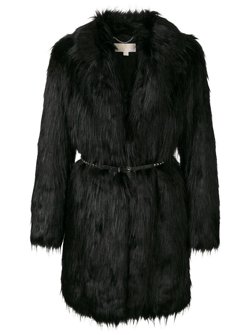 michael kors black and white faux fur coat