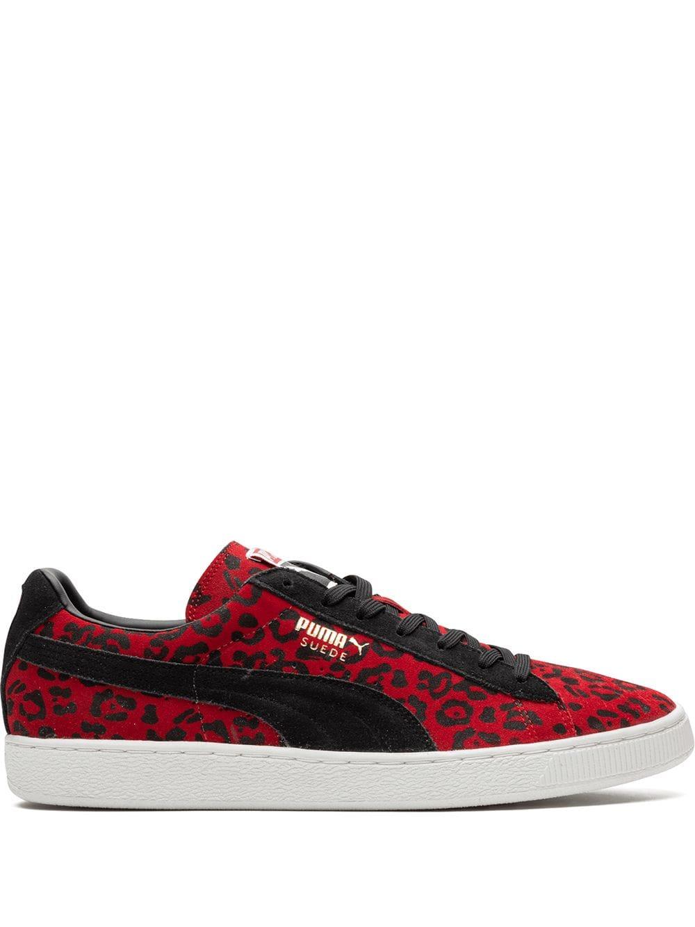 red and leopard print trainers