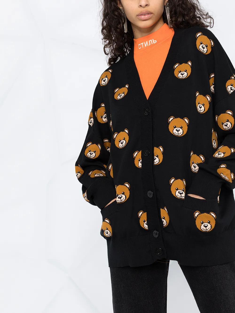 Moschino Teddy Bear Jacquard Knit Cardigan in Black | Lyst
