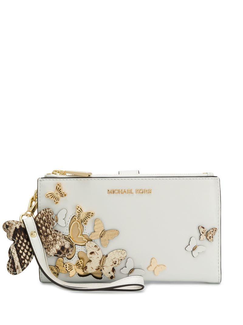 MICHAEL Michael Kors Butterfly Embellished Wallet in White | Lyst