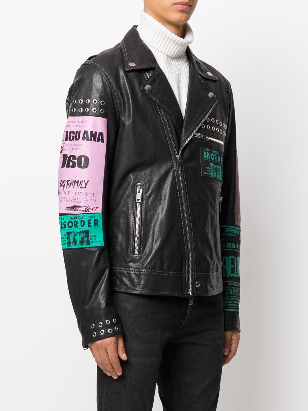 DIESEL Multi-patches Biker Jacket in Black for Men