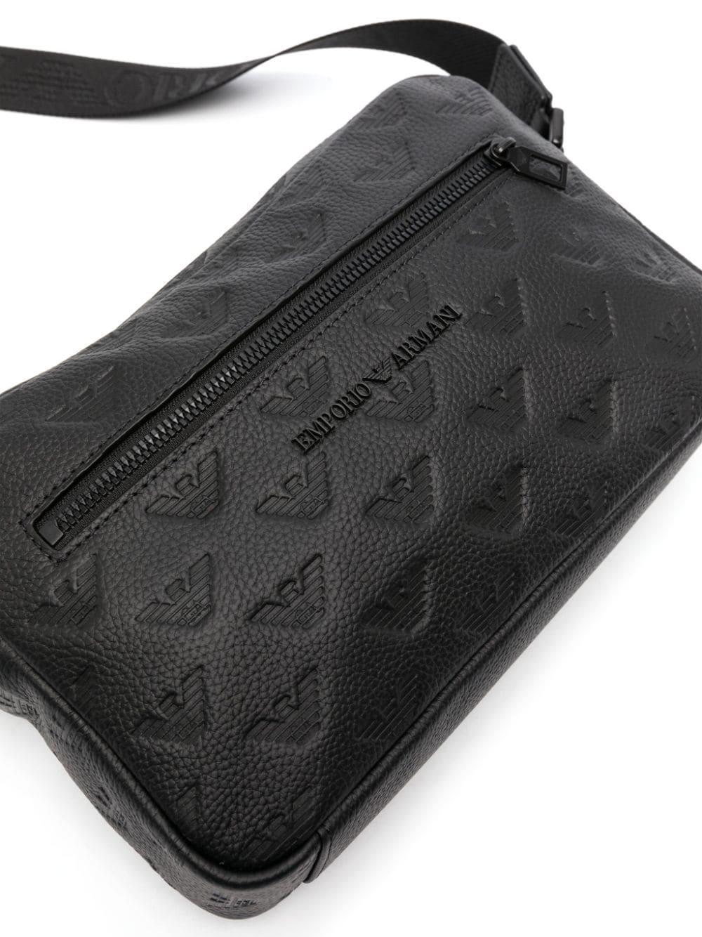 Giorgio Armani - Crossbody Bag in Nylon and Pebbled Leather, 100% POLYESTER, Black, Size: Onesize