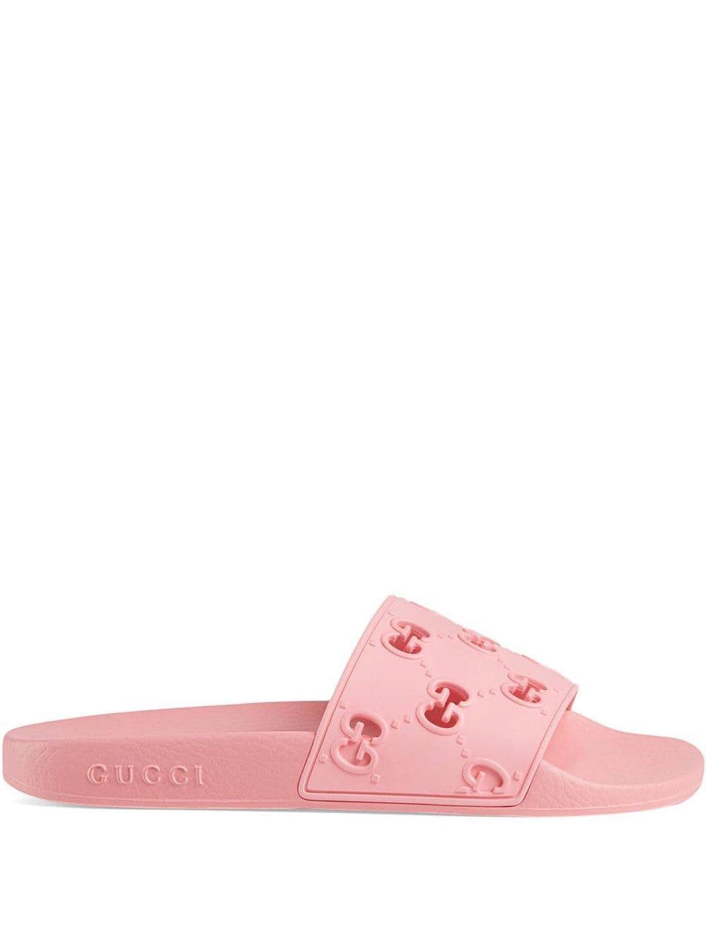 Gucci Rubber Pink GG Logo Slides - Save 27% - Lyst