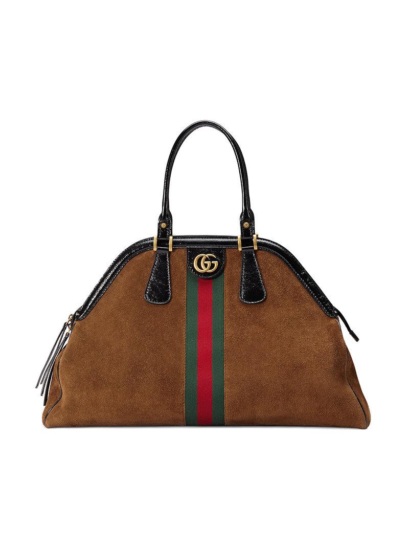 Gucci Large Re(belle) Suede Satchel in Brown | Lyst