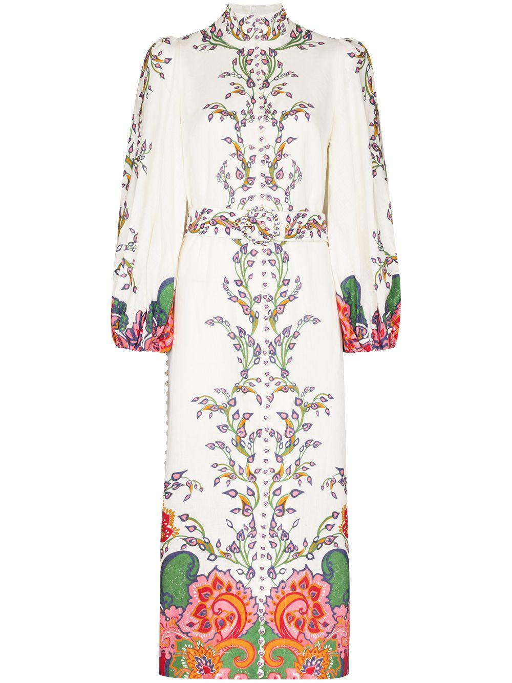 Zimmermann Linen Paisley Floral Print Midi Dress in White - Lyst