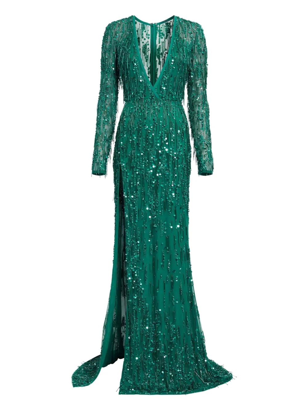elie saab mint green dress Elie Saab - Cape-effect sequin-embellished embroidered tulle gown