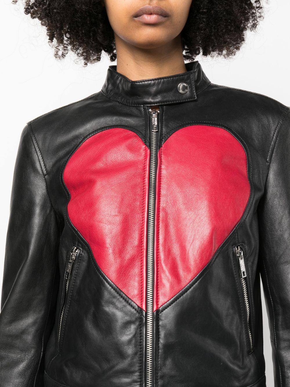 Moschino Heart-print Leather Jacket in Black | Lyst