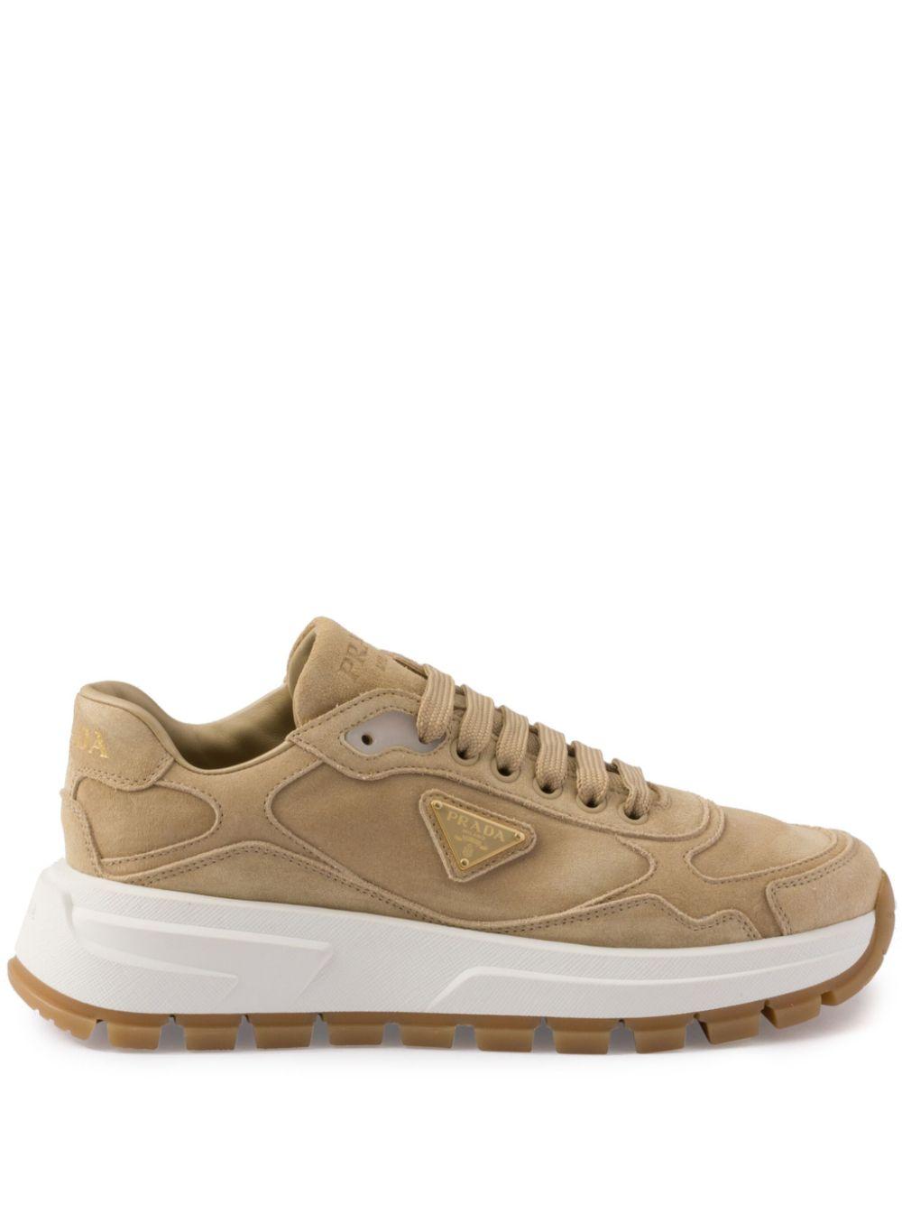 Prada Prax 01 Suede Sneakers in Brown | Lyst