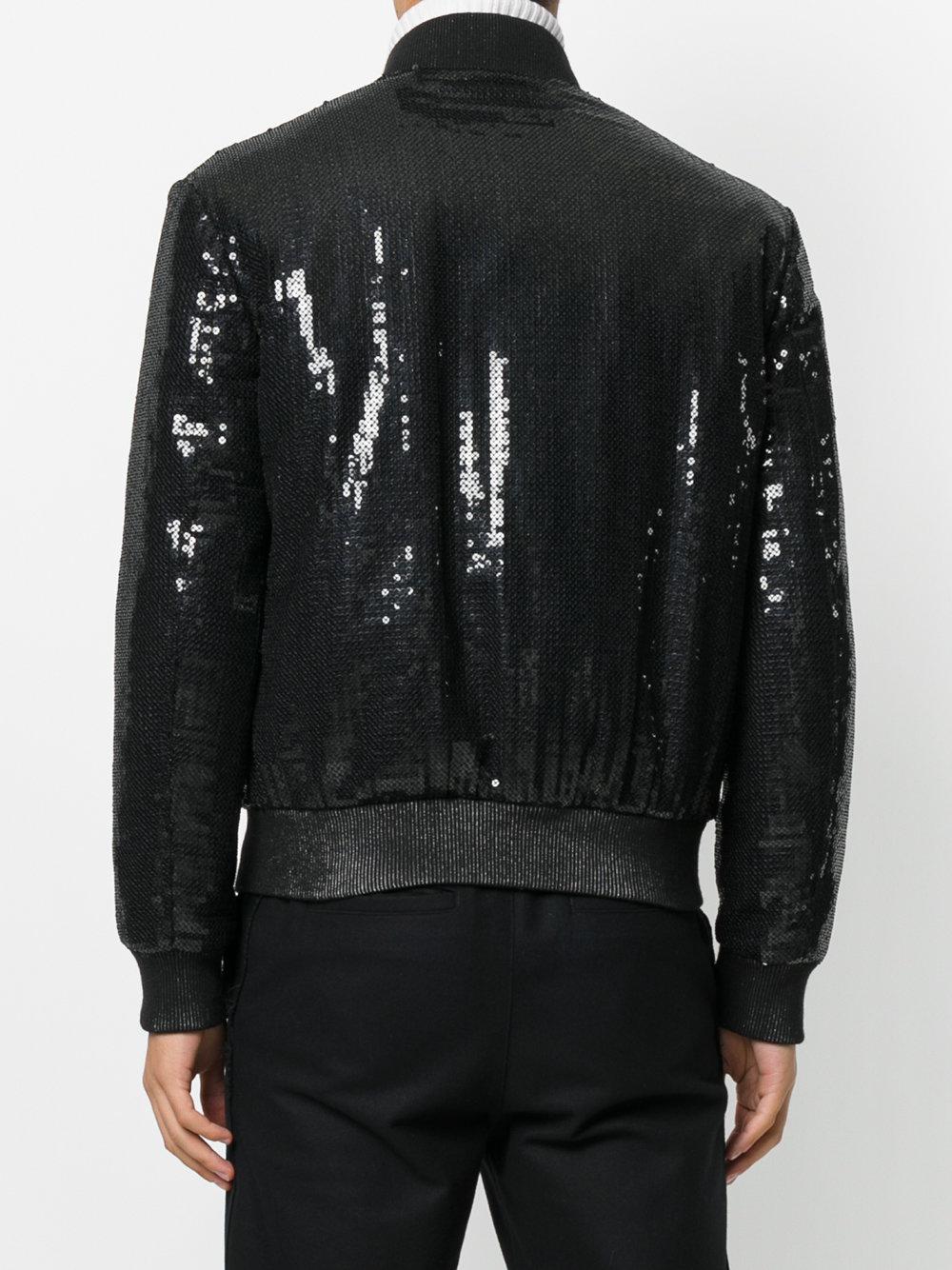 Saint Laurent Silk Sequin Embroidered Bomber Jacket in Black for Men - Lyst