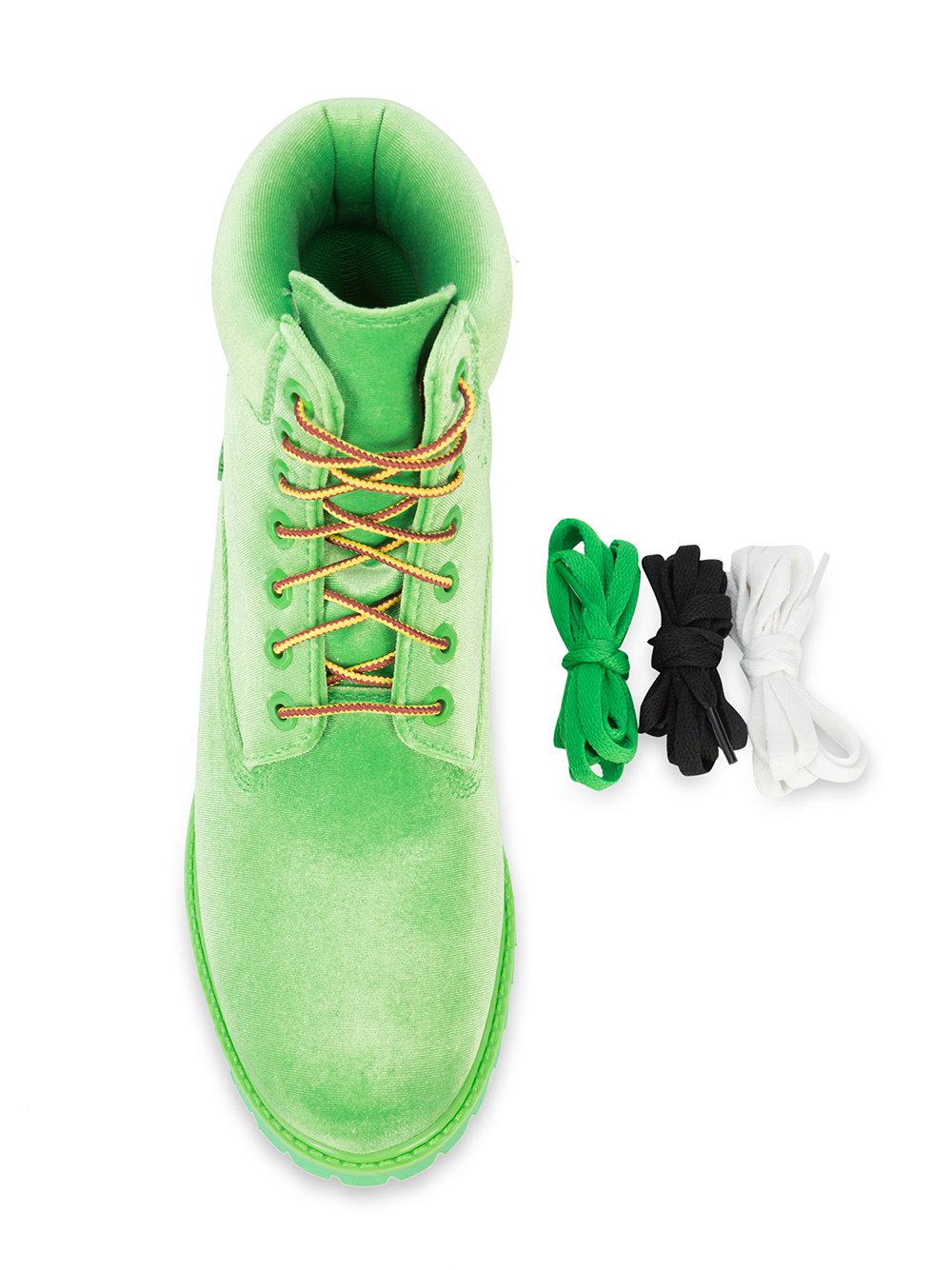 Off-White c/o Abloh X Timberland Velvet Boots in Green for Men | Lyst
