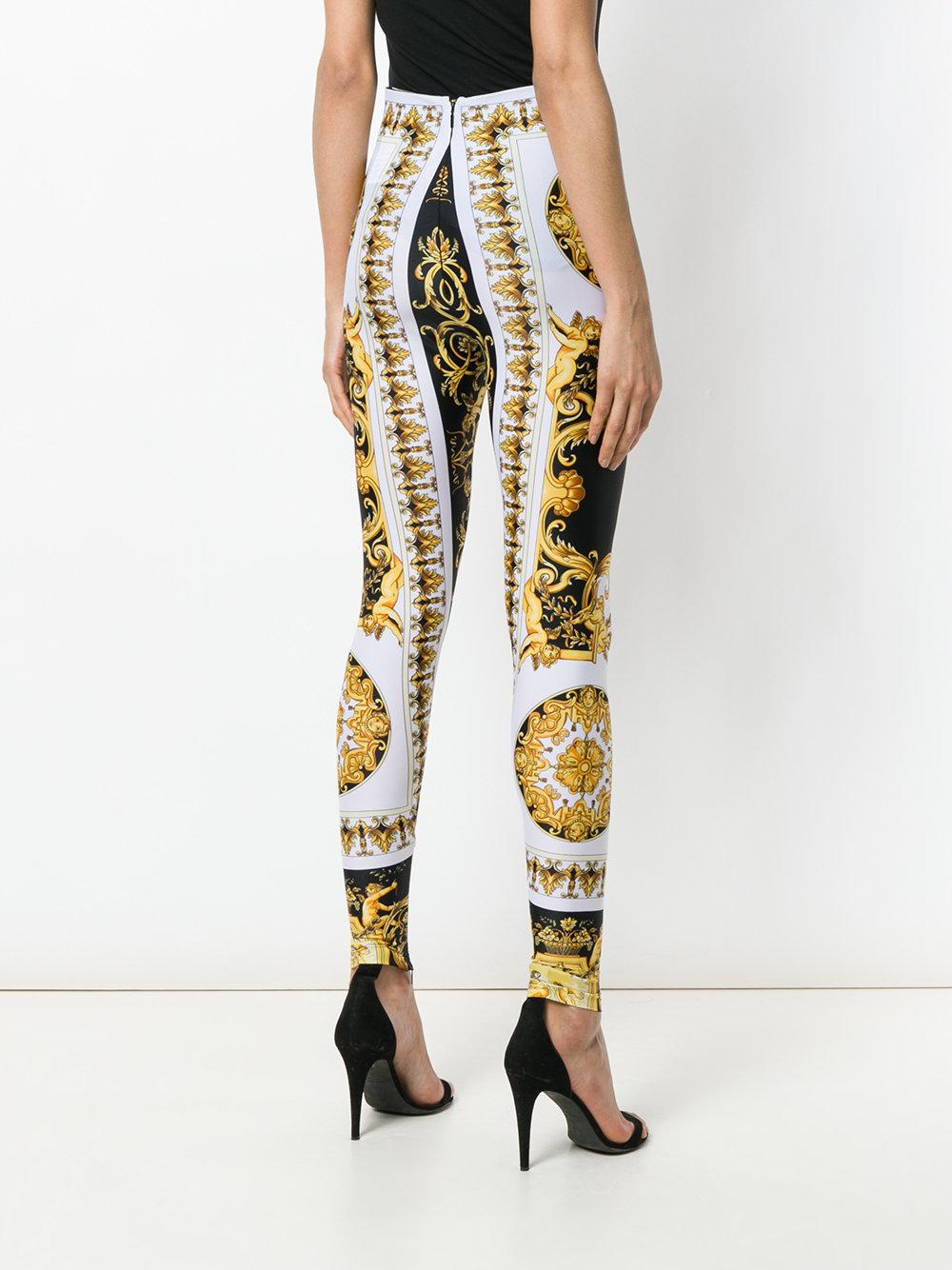 Versace Synthetic Baroque Print Leggings in White - Lyst