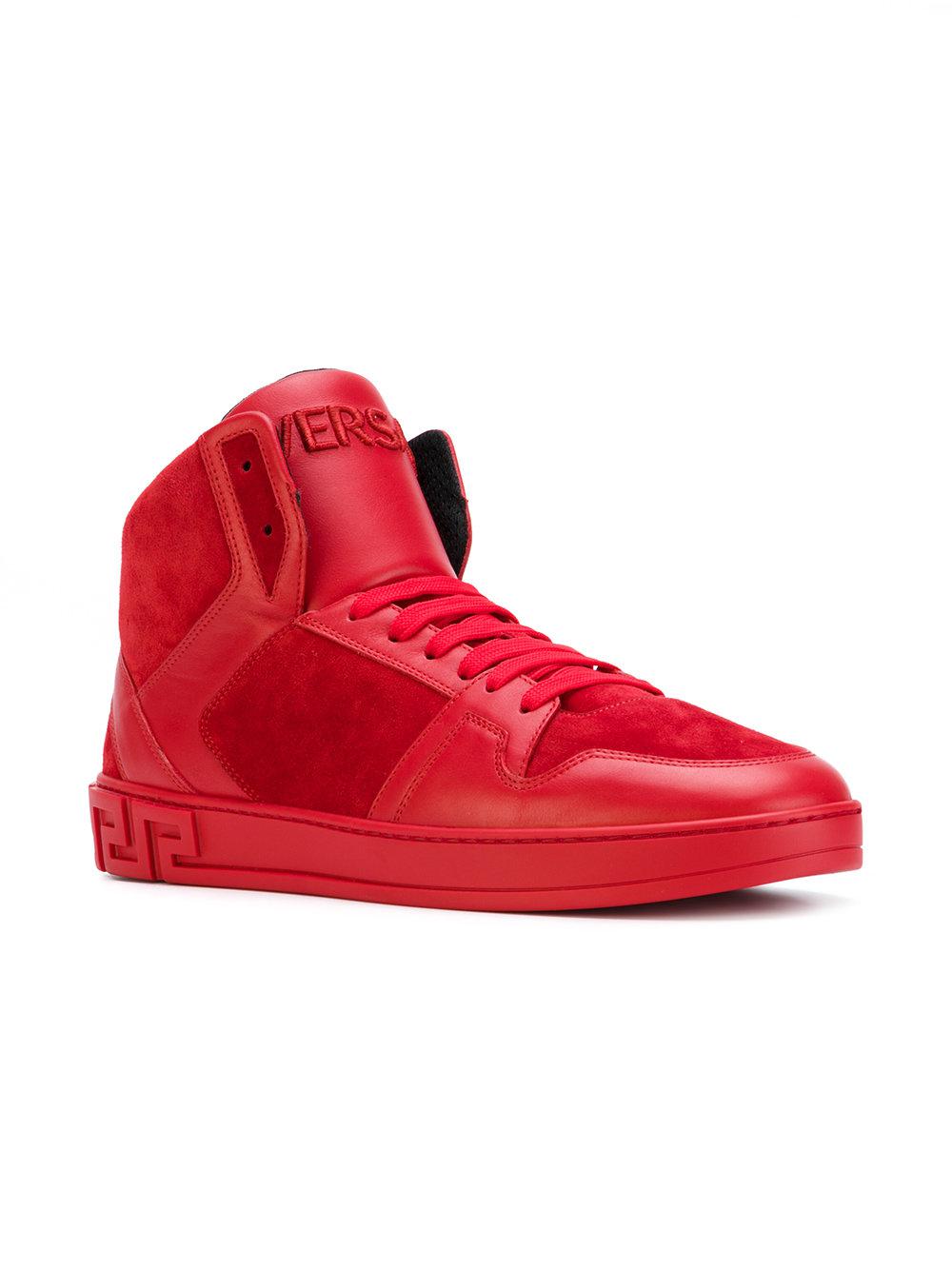 Versace Greek Key High-top Sneakers in Red for Men - Lyst