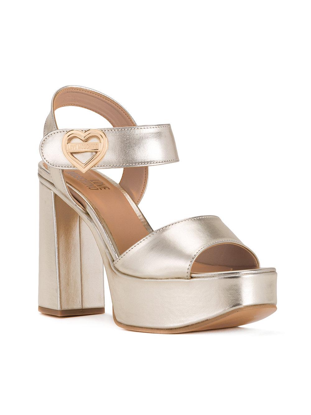 Love Moschino Synthetic Chunky Heel Sandals in Metallic Lyst