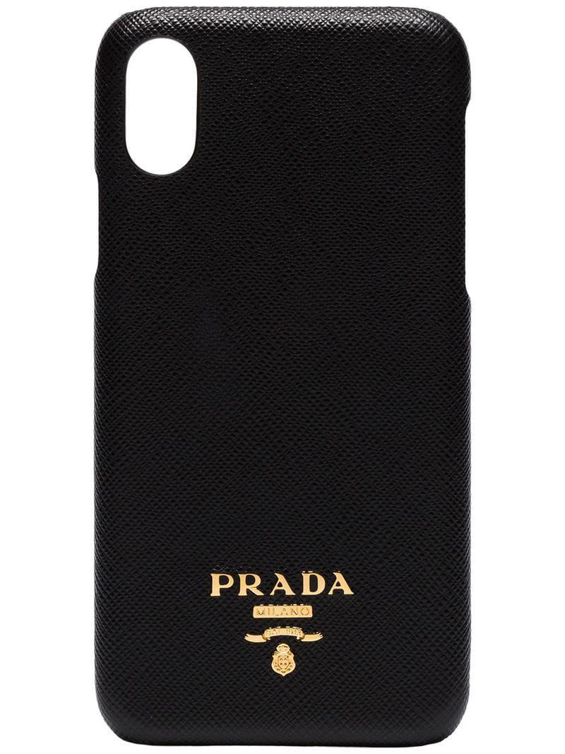 Prada Black Leather Logo Iphone X Case | Lyst Canada