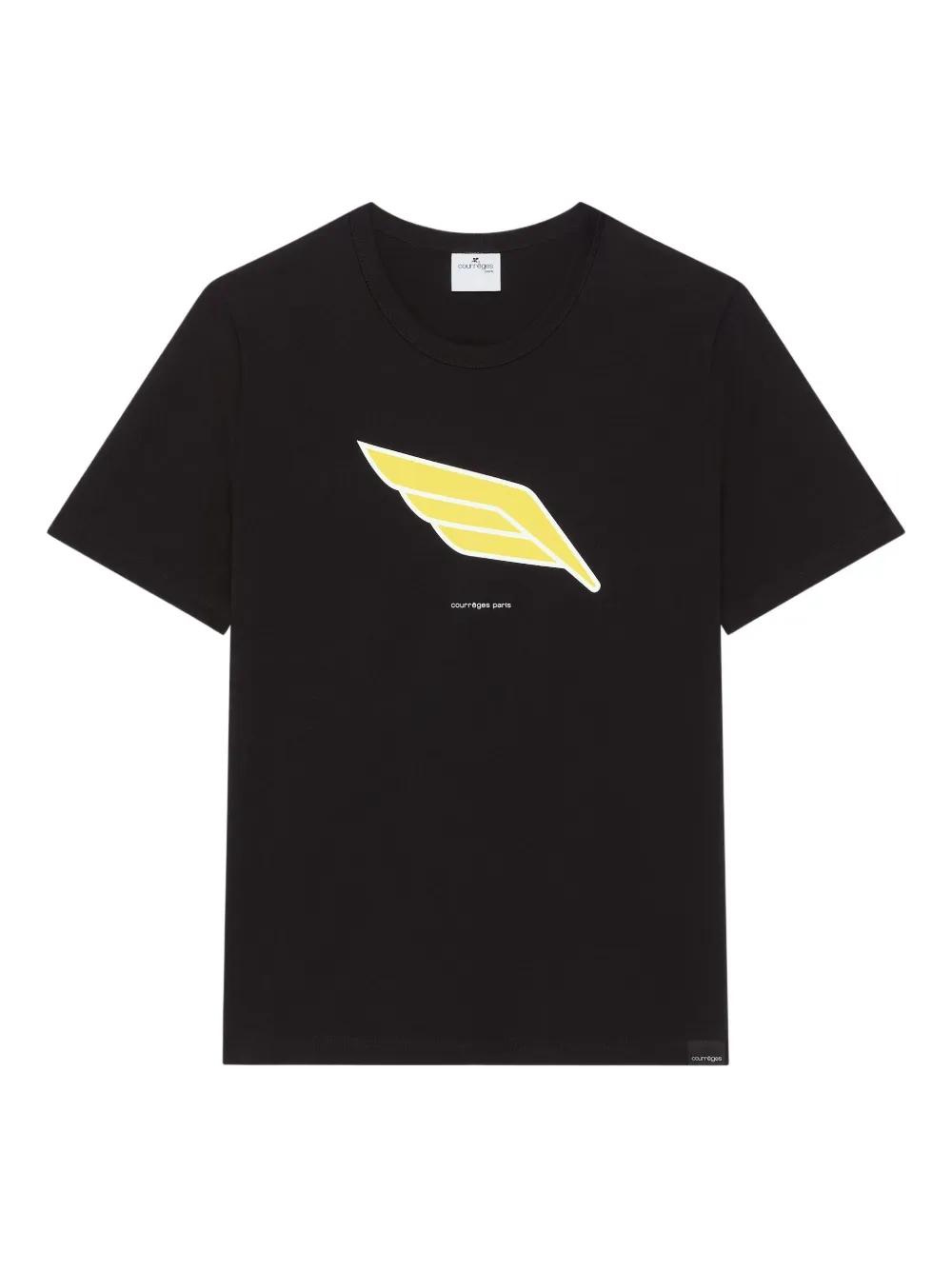 courreges-black-Wing-Print-T-