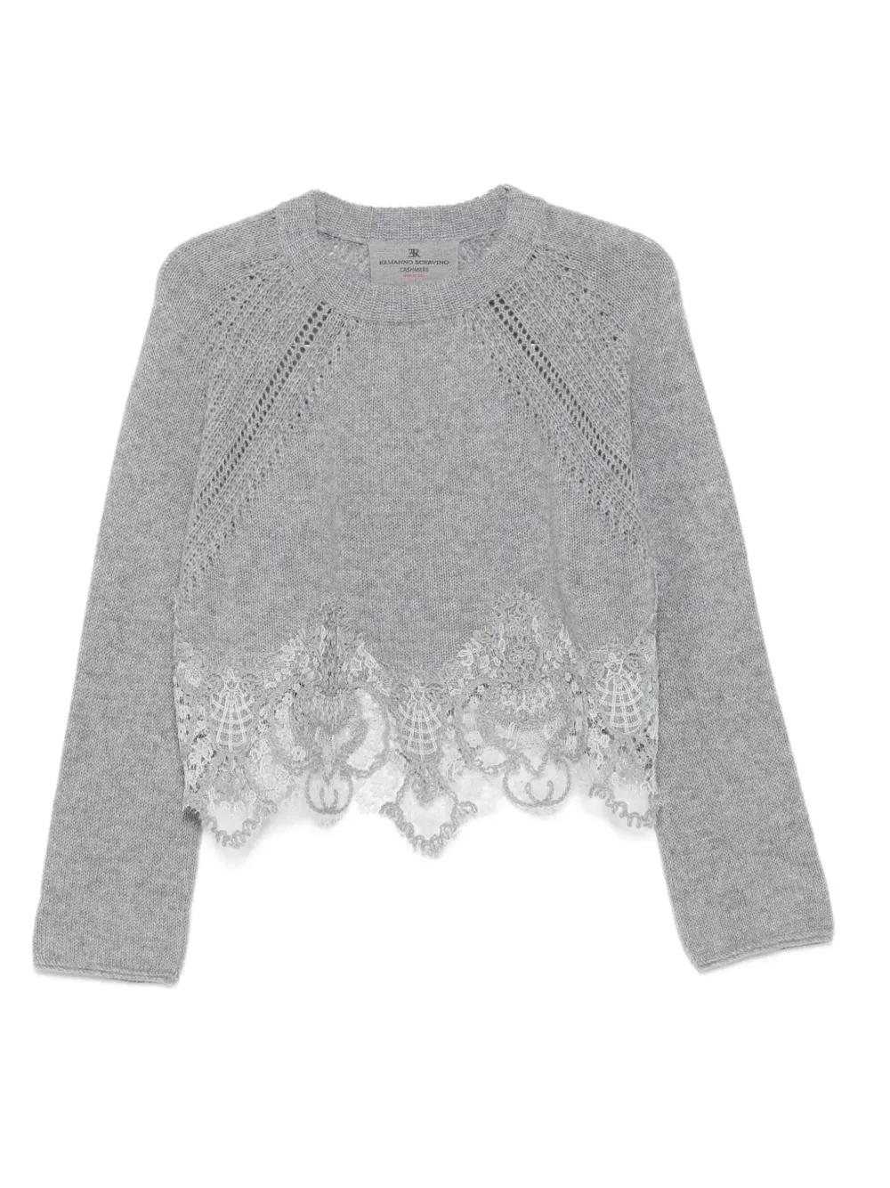 Ermanno Scervino Lace-Trimmed Cashmere Sweater in Gray | Lyst