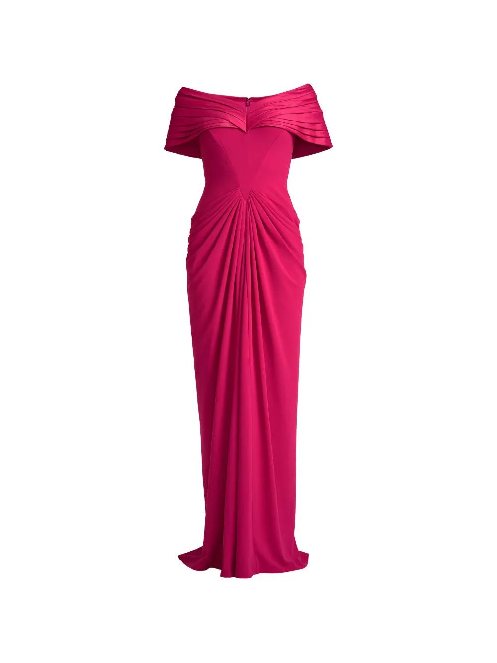 tadashi shoji ruched dress Tadashi Shoji Sagamore Ribbon Flower Embellished Gown