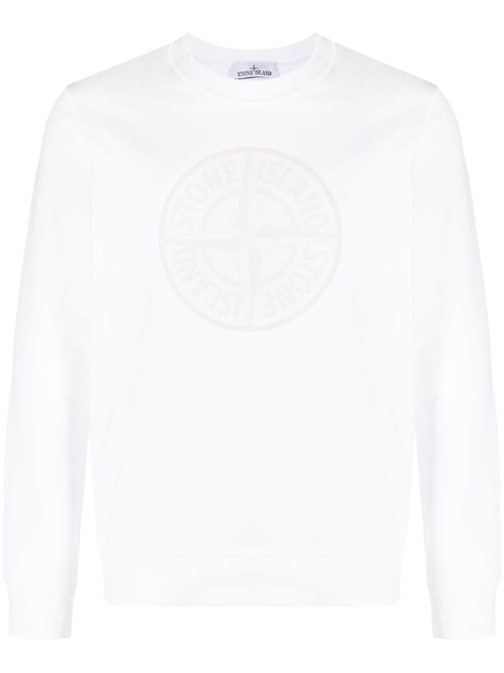 Stone Island Logo embroidered Cotton Sweatshirt in White for Men