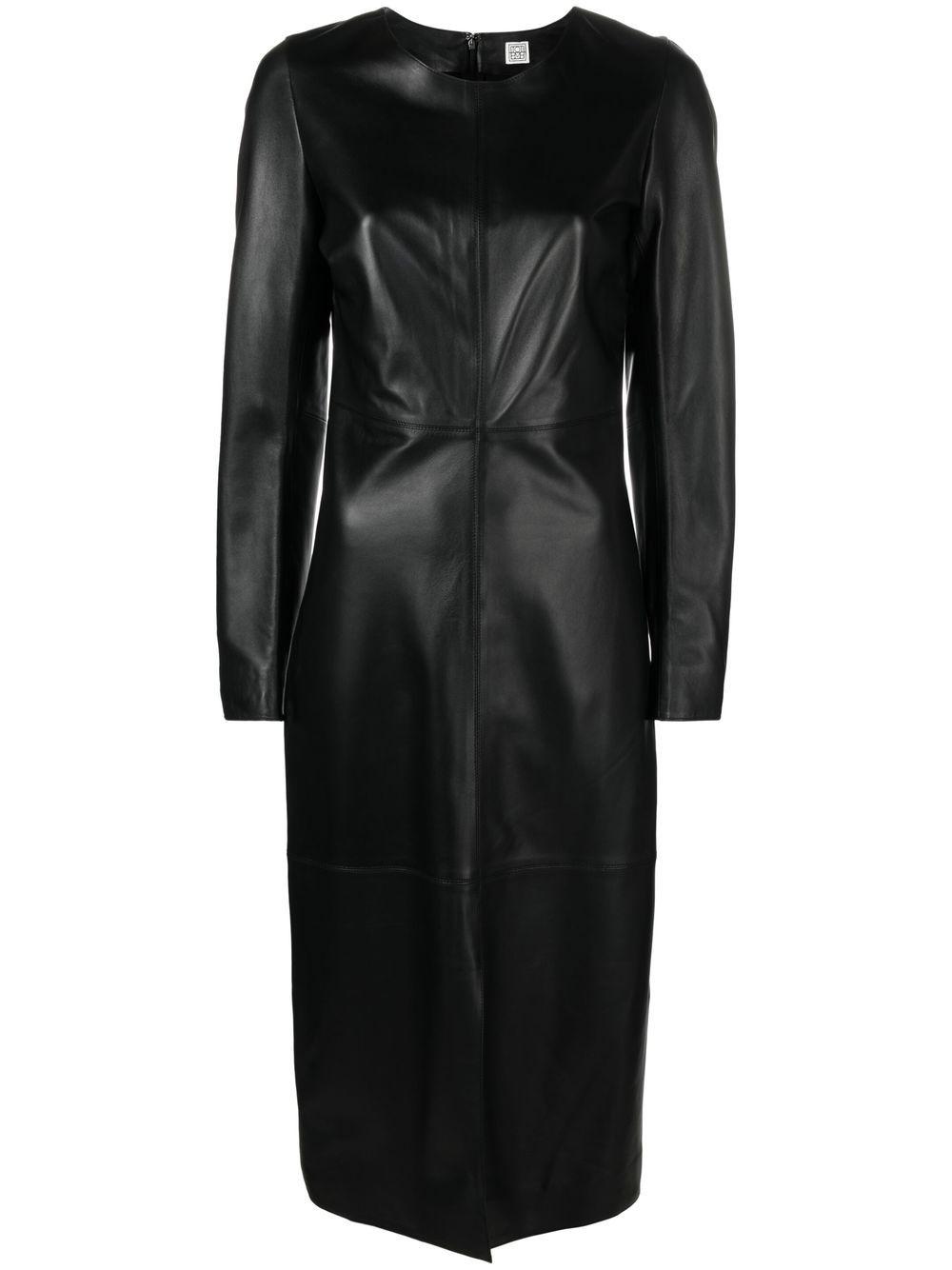 Totême Panelled Leather Midi Dress in Black | Lyst