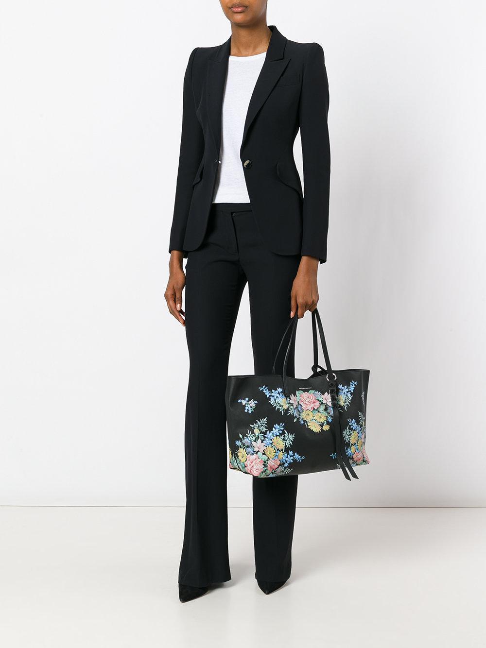 Alexander McQueen Leather Floral Tote Bag in Black Lyst