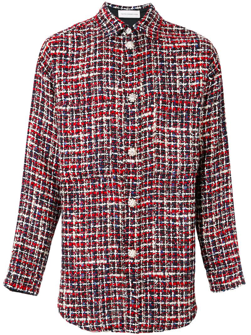 Faith Connexion Tweed Shirt Jacket in Red for Men - Lyst