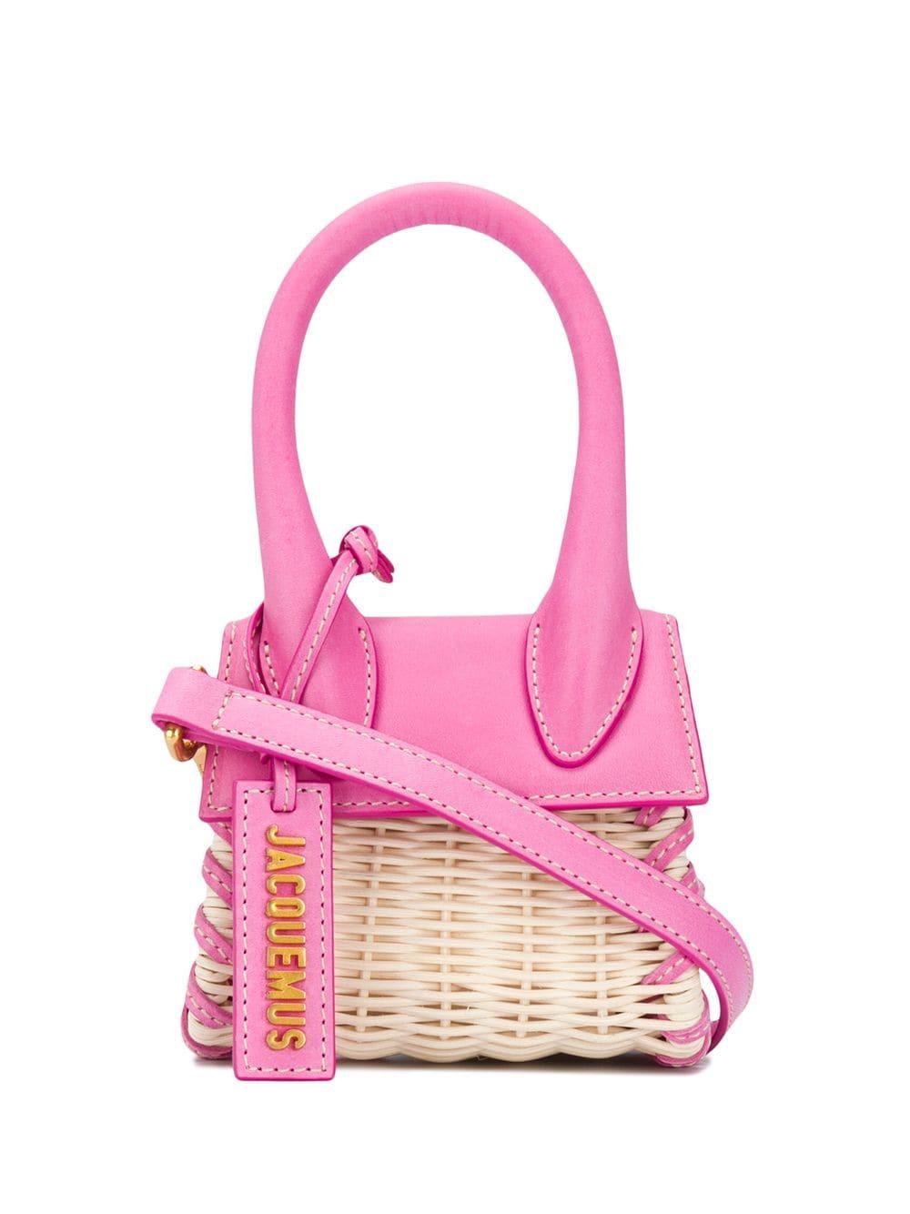 Le Bambino Long leather-trimmed wicker shoulder bag