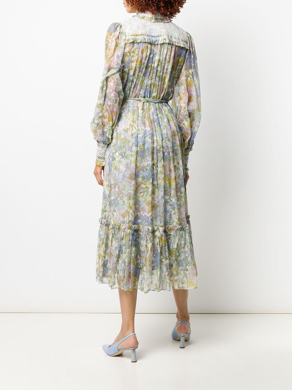 Zimmermann Silk Floral Patterned Midi Dress in Green - Lyst