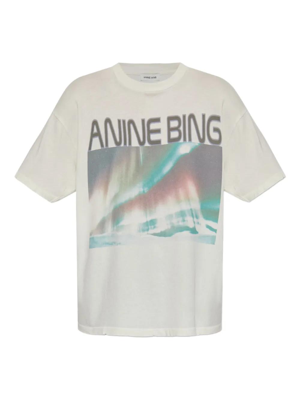 T-shirt Anine Bing Graphique Gris Col Rond - Taille XS, Coupe Relaxed, 100% Coton - Occasion Parfait état