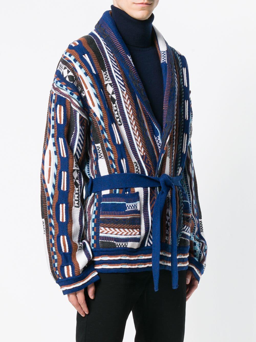 Laneus Wool Jacquard Cardigan in Blue for Men Lyst