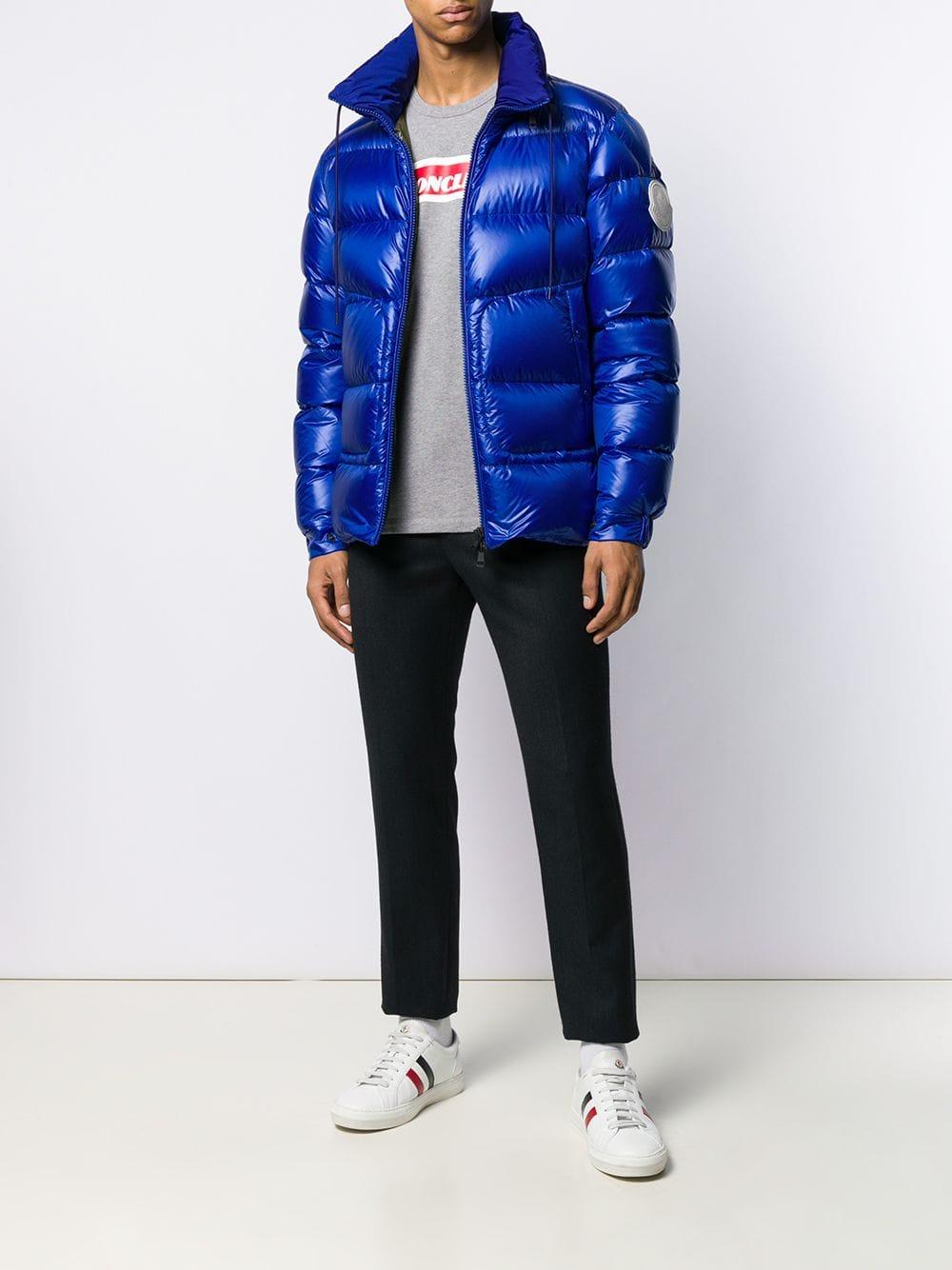 Moncler Synthetic Logo Patch Padded Jacket in Blue for Men | Lyst