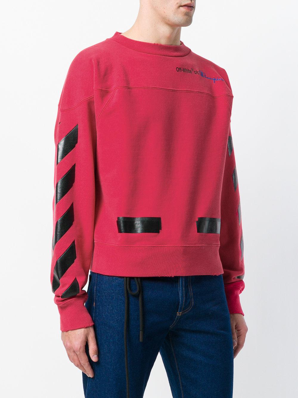 Off-White c/o Virgil Abloh Champion Tape Detail Sweatshirt in Red